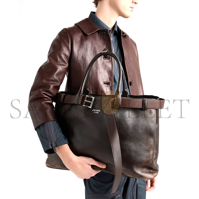 PRADA BUCKLE NAPPA LEATHER BAG WITH BELT 2VG126 (48*34*18cm) PRADA BUCKLE NAPPA LEATHER BAG WITH BELT 2VG126 (48*34*18cm)